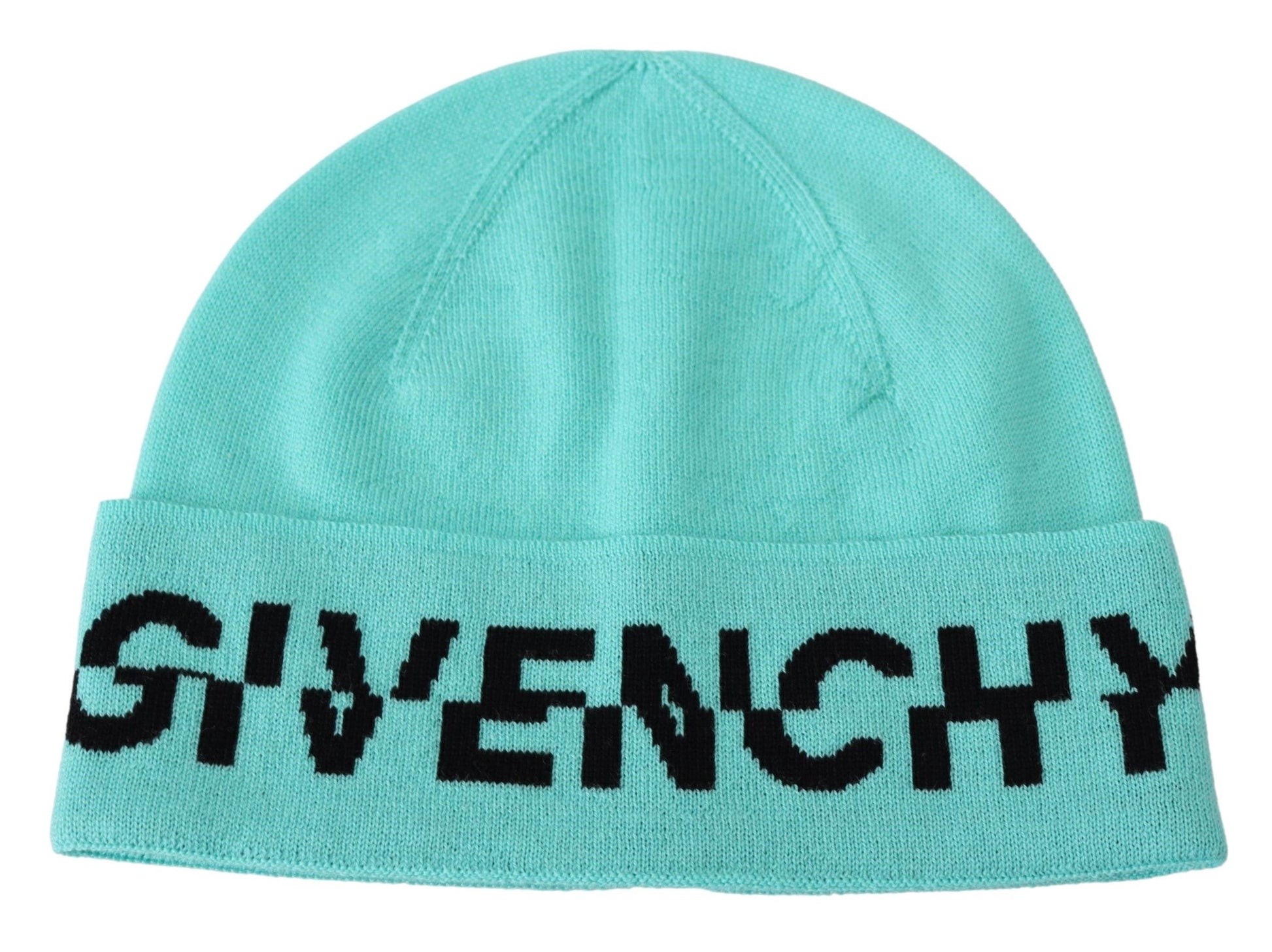 Aquamarine Green Wool Beanie with Signature Logo