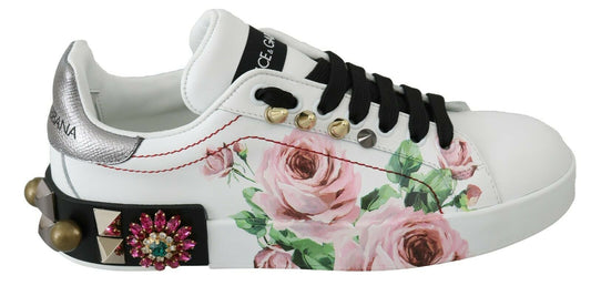 Sneakers aus Leder mit Blumen- und Kristallverzierung