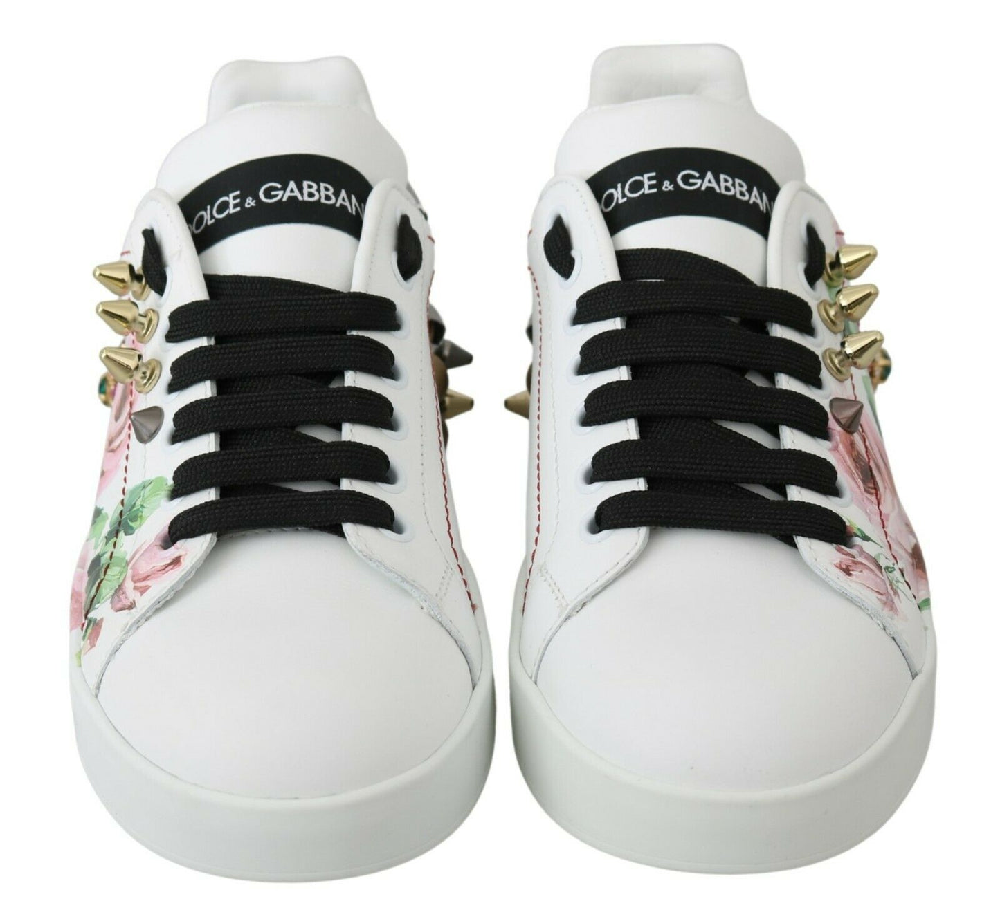 Sneakers aus Leder mit Blumen- und Kristallverzierung