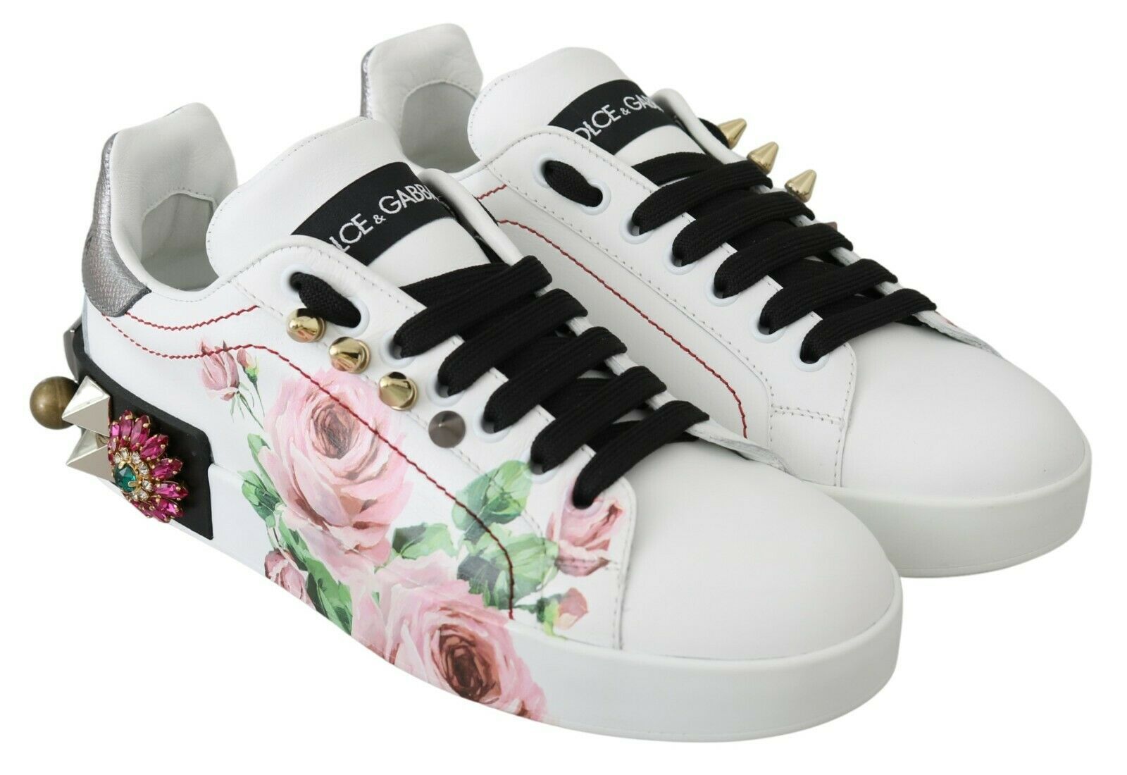 Sneakers aus Leder mit Blumen- und Kristallverzierung