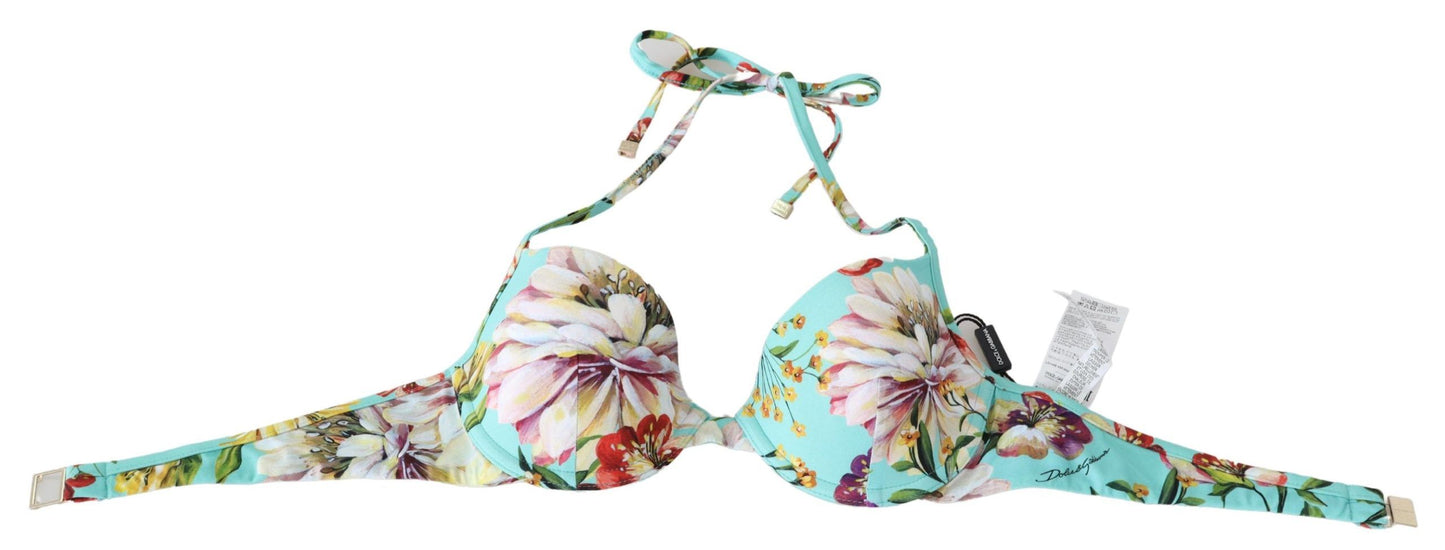 Schickes mintgrünes Bikinioberteil mit Blumenmuster