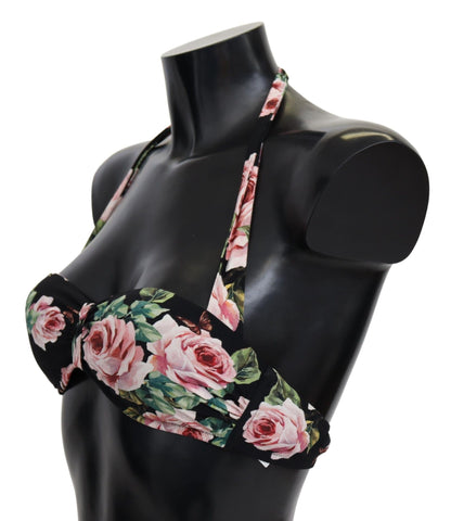 Elegantes schwarzes Bikinioberteil mit Blumenmuster