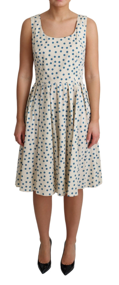 Elegantes beiges ärmelloses A-Linien-Kleid mit Polka Dots