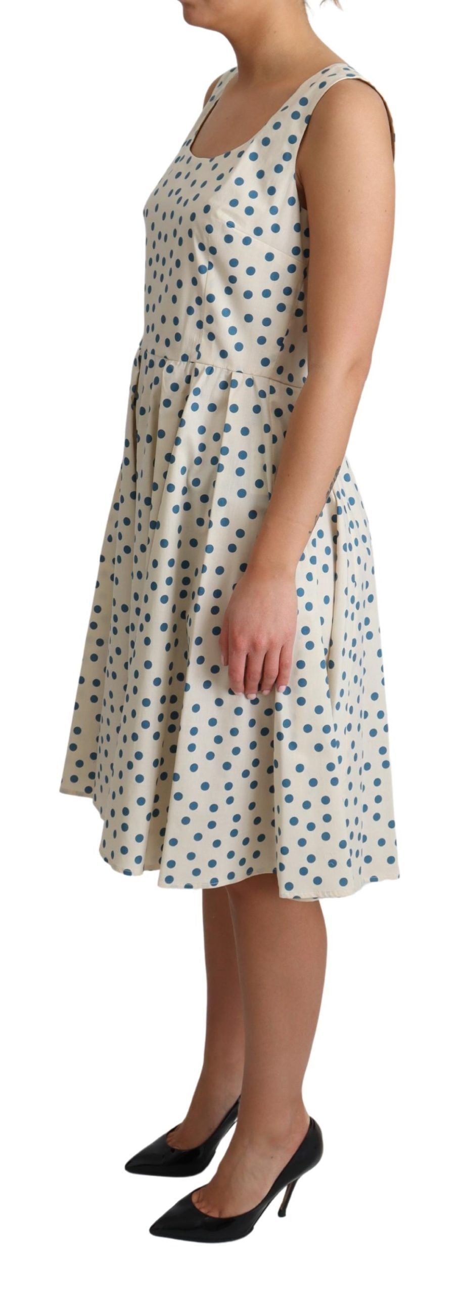 Elegantes beiges ärmelloses A-Linien-Kleid mit Polka Dots