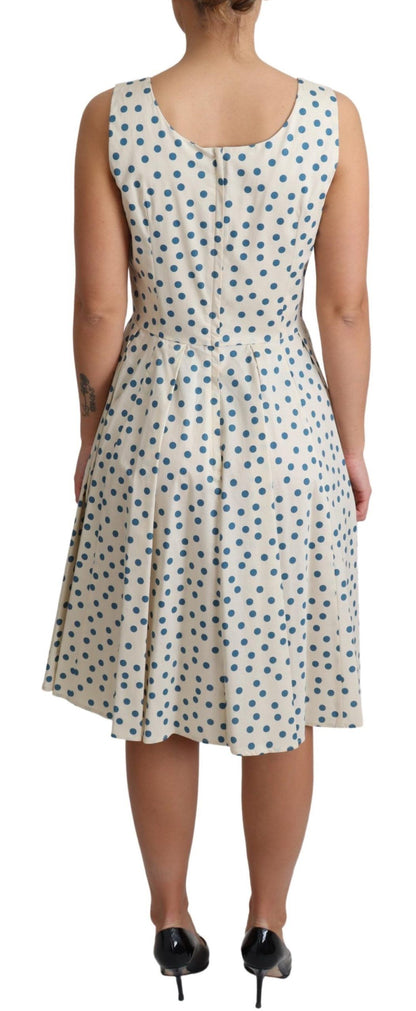 Elegantes beiges ärmelloses A-Linien-Kleid mit Polka Dots