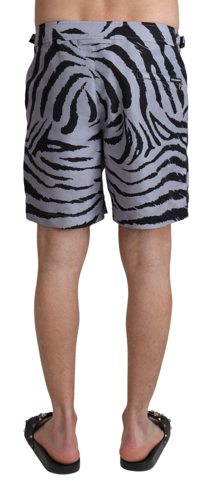 Elegante graue Badehose mit Zebra-Print