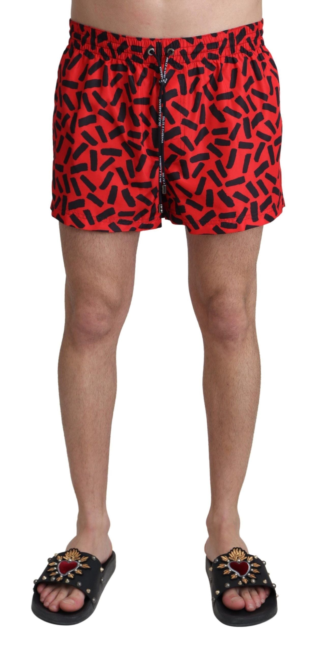 Radiant Red Drawstring Swim Trunks