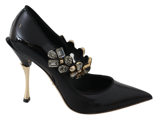 Elegante schwarze Lederpumps mit Kristallen