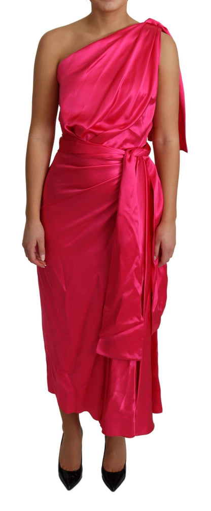 Elegantes One-Shoulder-Wickelkleid aus Seide in Fuchsia