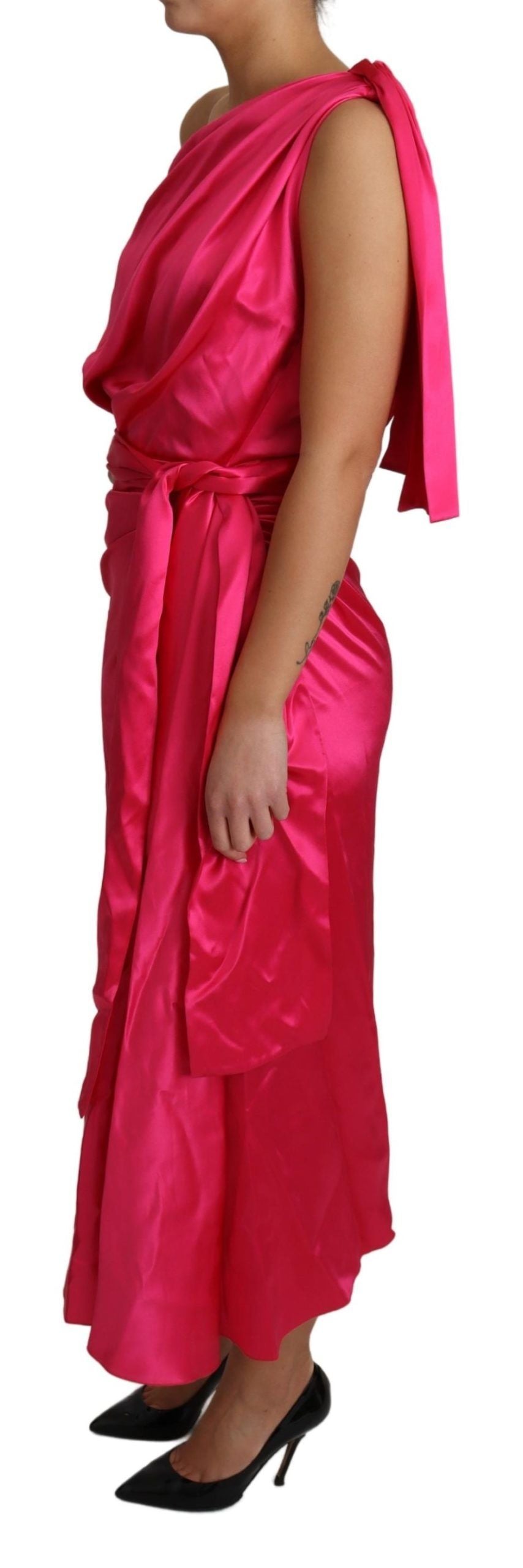 Elegantes One-Shoulder-Wickelkleid aus Seide in Fuchsia