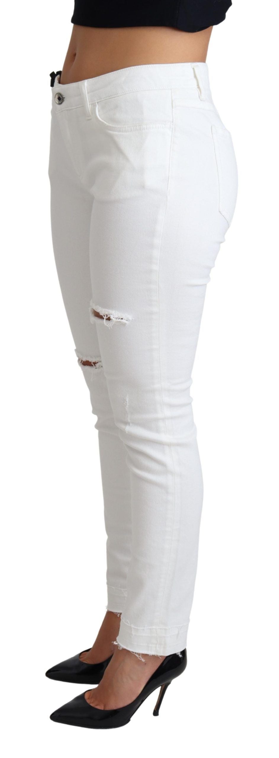 Chic White Mid Waist Designer Jeans