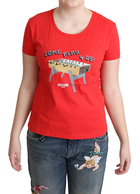 Schickes rotes Baumwoll-T-Shirt mit verspieltem Print