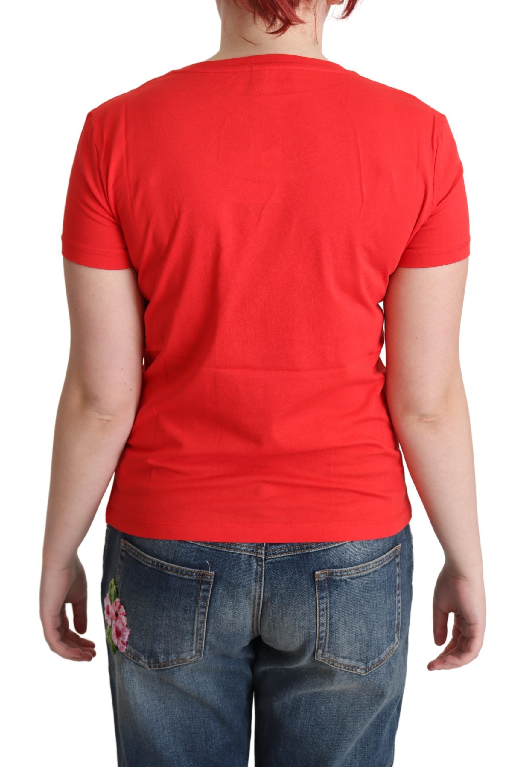 Schickes rotes Baumwoll-T-Shirt mit verspieltem Print