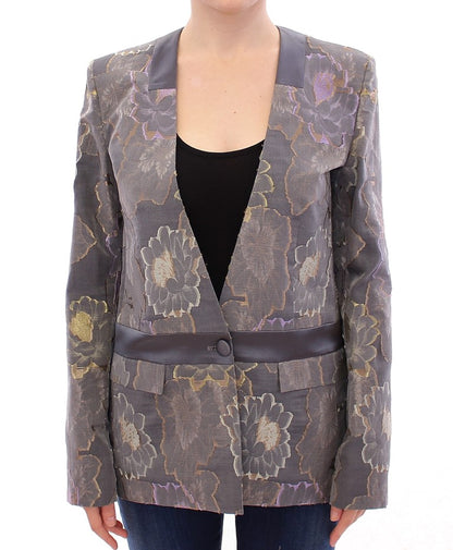 Schicker Ein-Knopf-Blazer aus Seide mit Blumenmuster