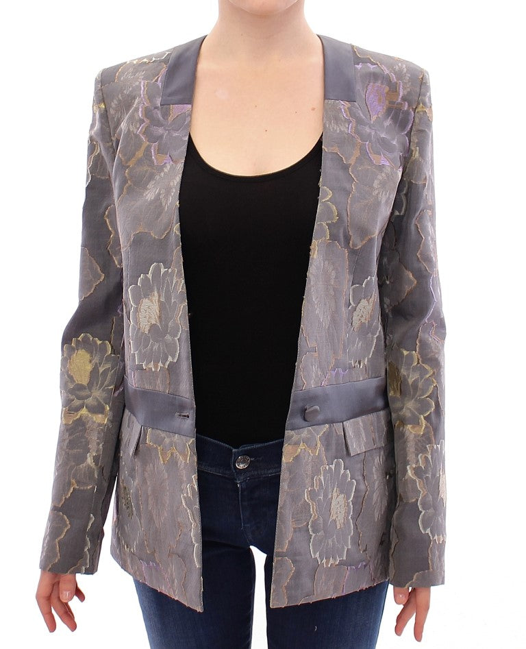 Schicker Ein-Knopf-Blazer aus Seide mit Blumenmuster