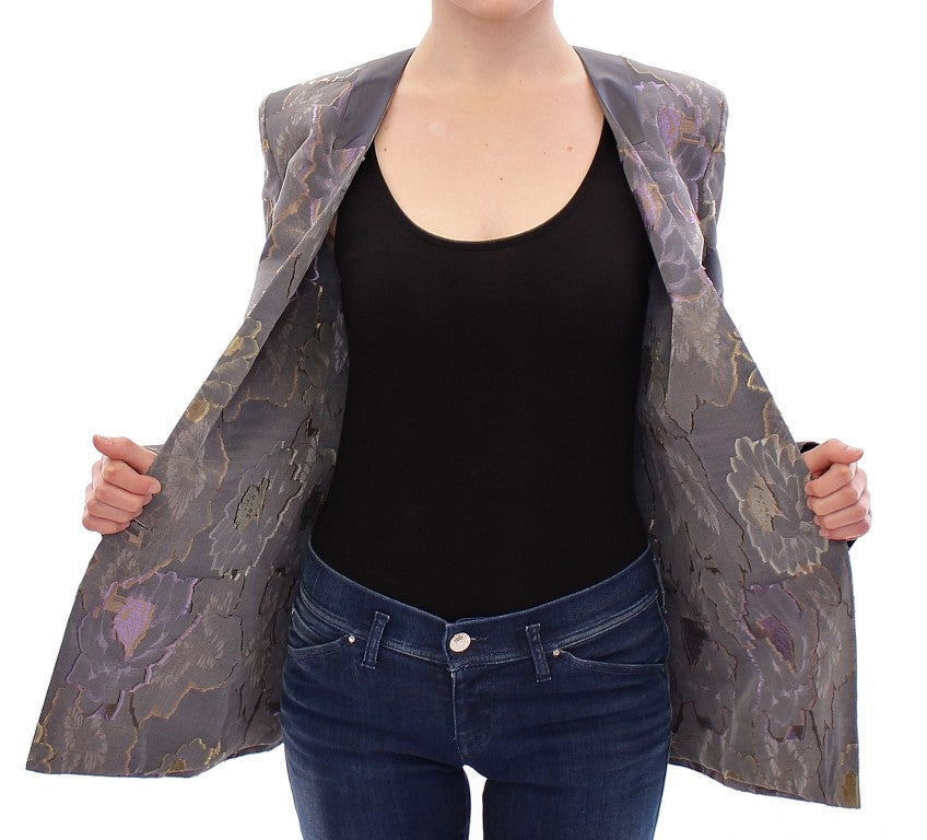 Schicker Ein-Knopf-Blazer aus Seide mit Blumenmuster