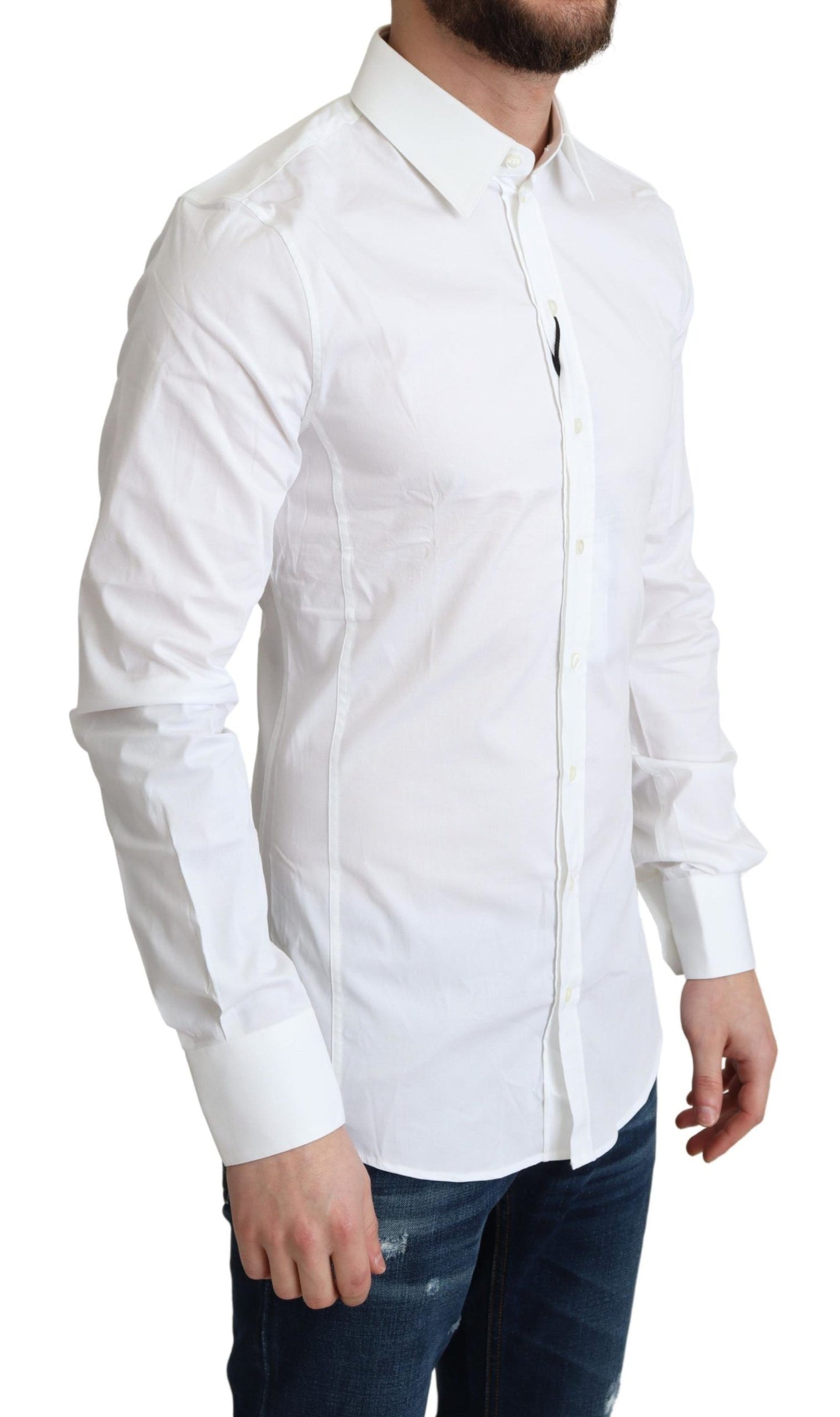 Elegant White Cotton Stretch Dress Shirt