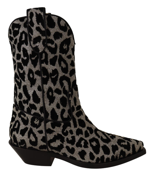 Elegante Stiefel mit Leopardenmuster und halbhohem Schaft