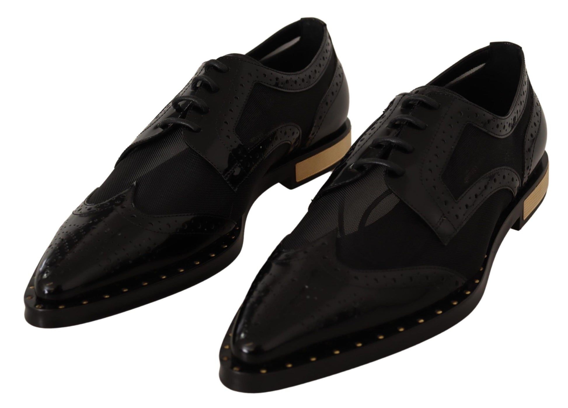 Elegante schwarze Oxford-Schnürschuhe mit Goldbesatz