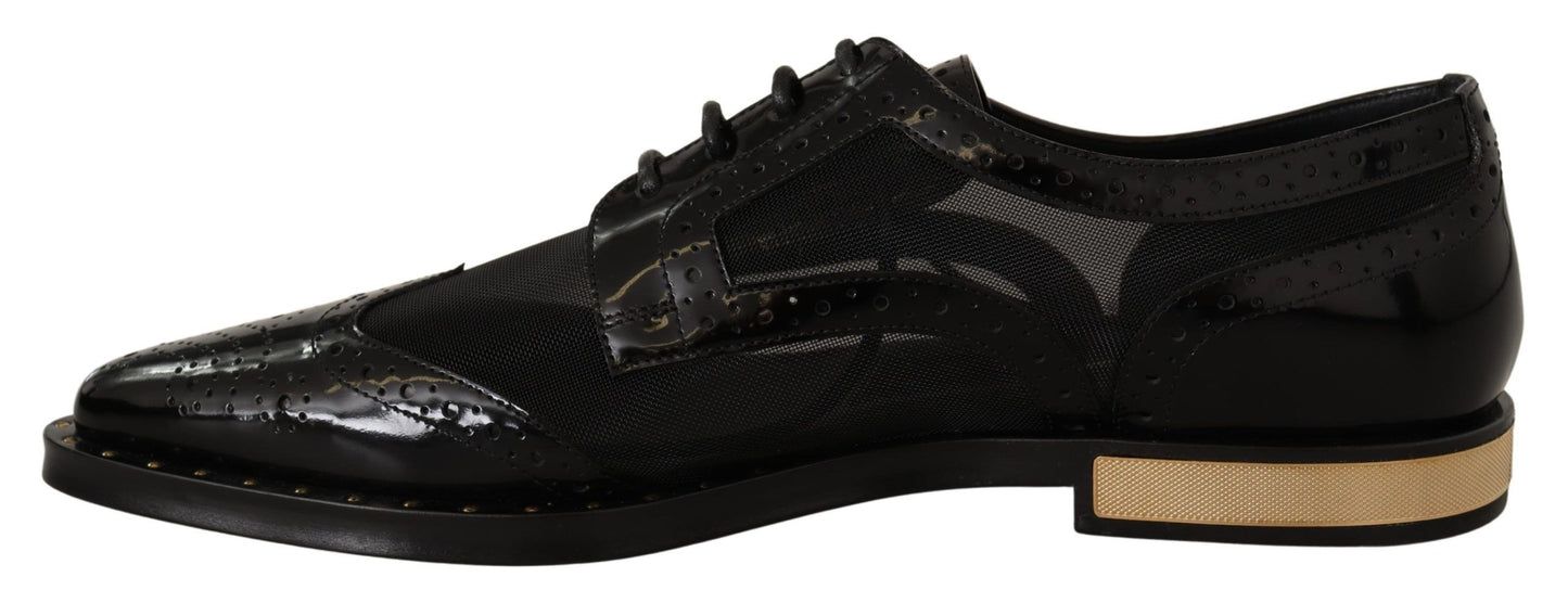 Elegante schwarze Oxford-Schnürschuhe mit Goldbesatz