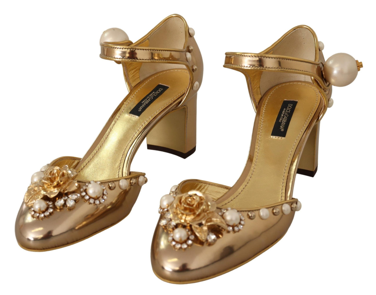 Edle goldene Leder Block Heels mit Kristallen