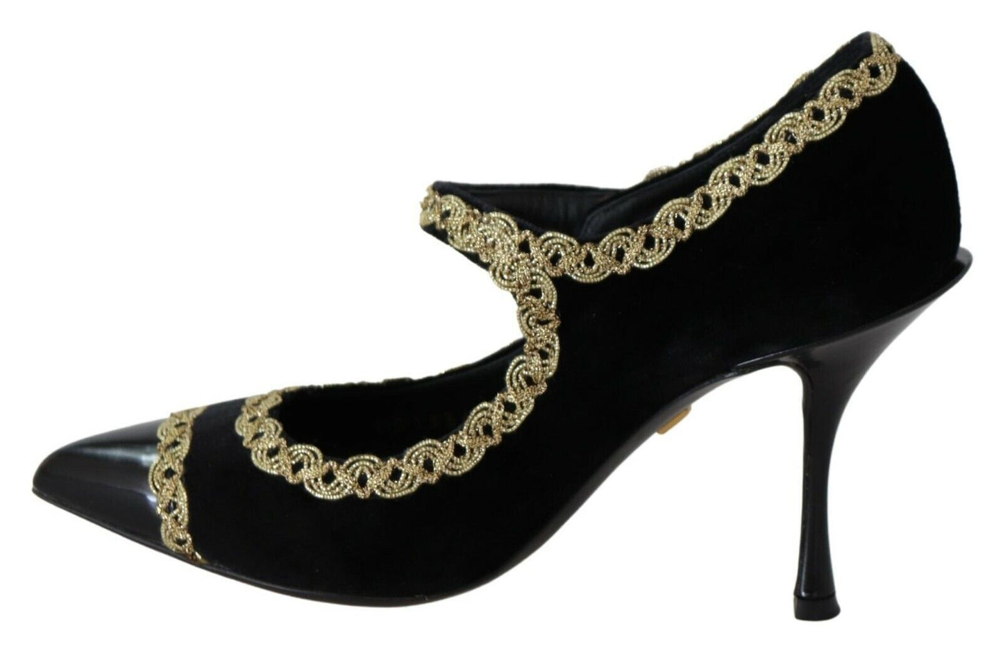 Elegante Pumps aus schwarzem Samt mit Goldstickerei