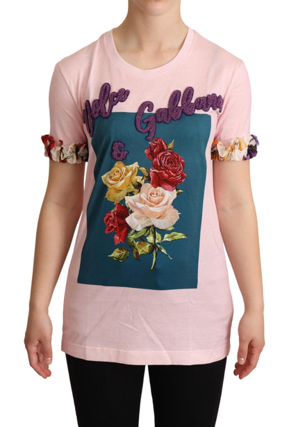 Elegantes T-Shirt mit floraler Rosen-Applikation