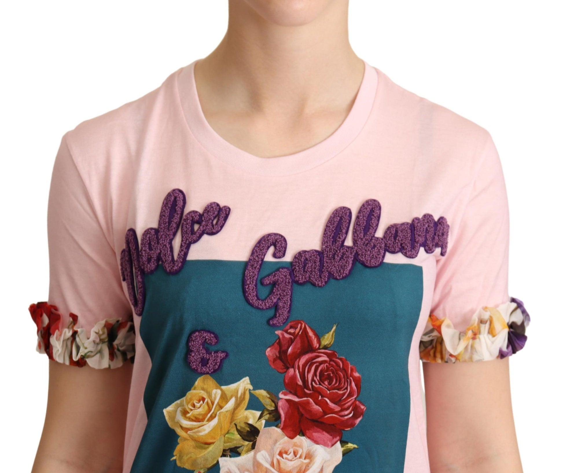 Elegantes T-Shirt mit floraler Rosen-Applikation