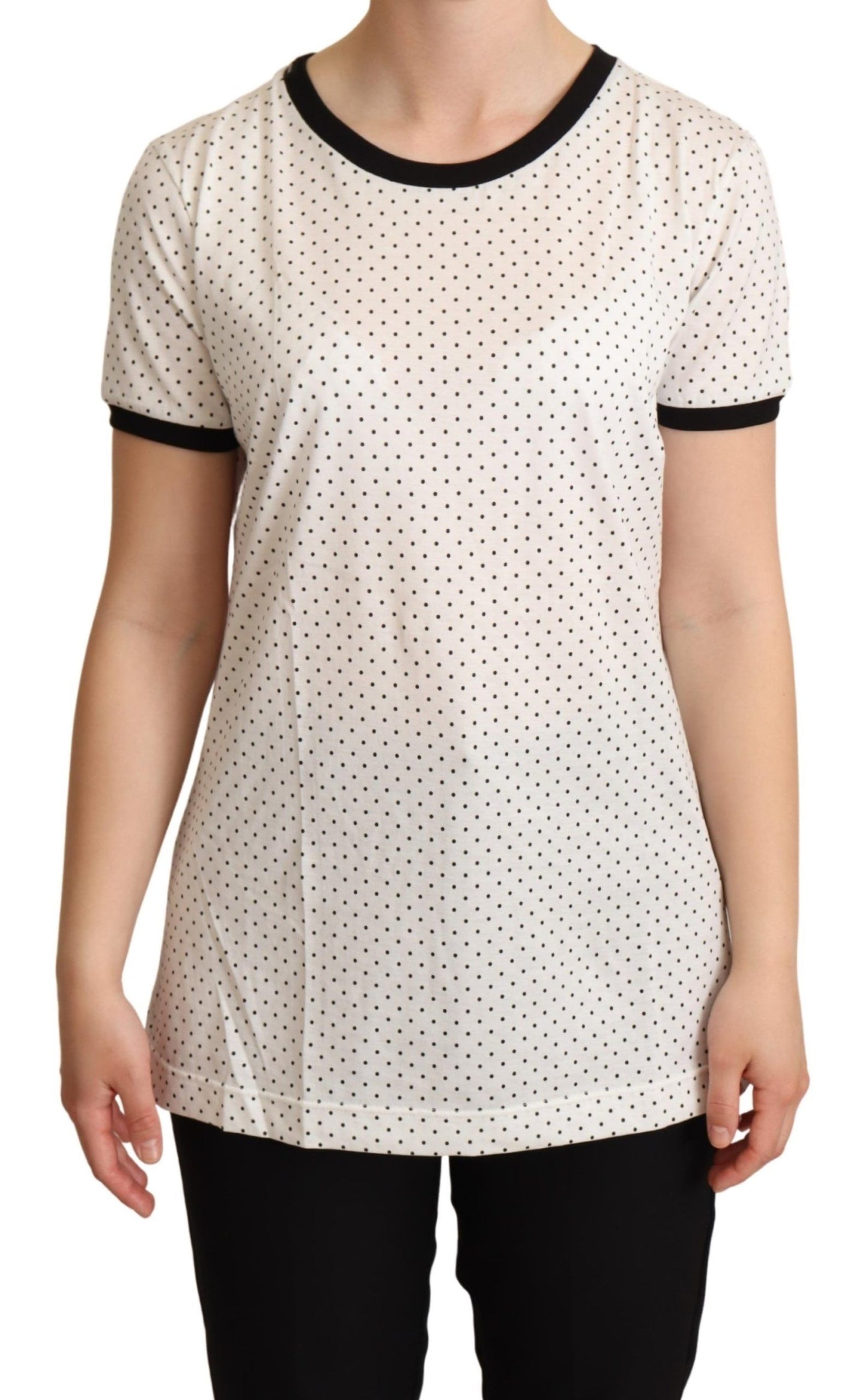 Baumwoll-T-Shirt mit Rundhalsausschnitt und Polka Dot-Muster