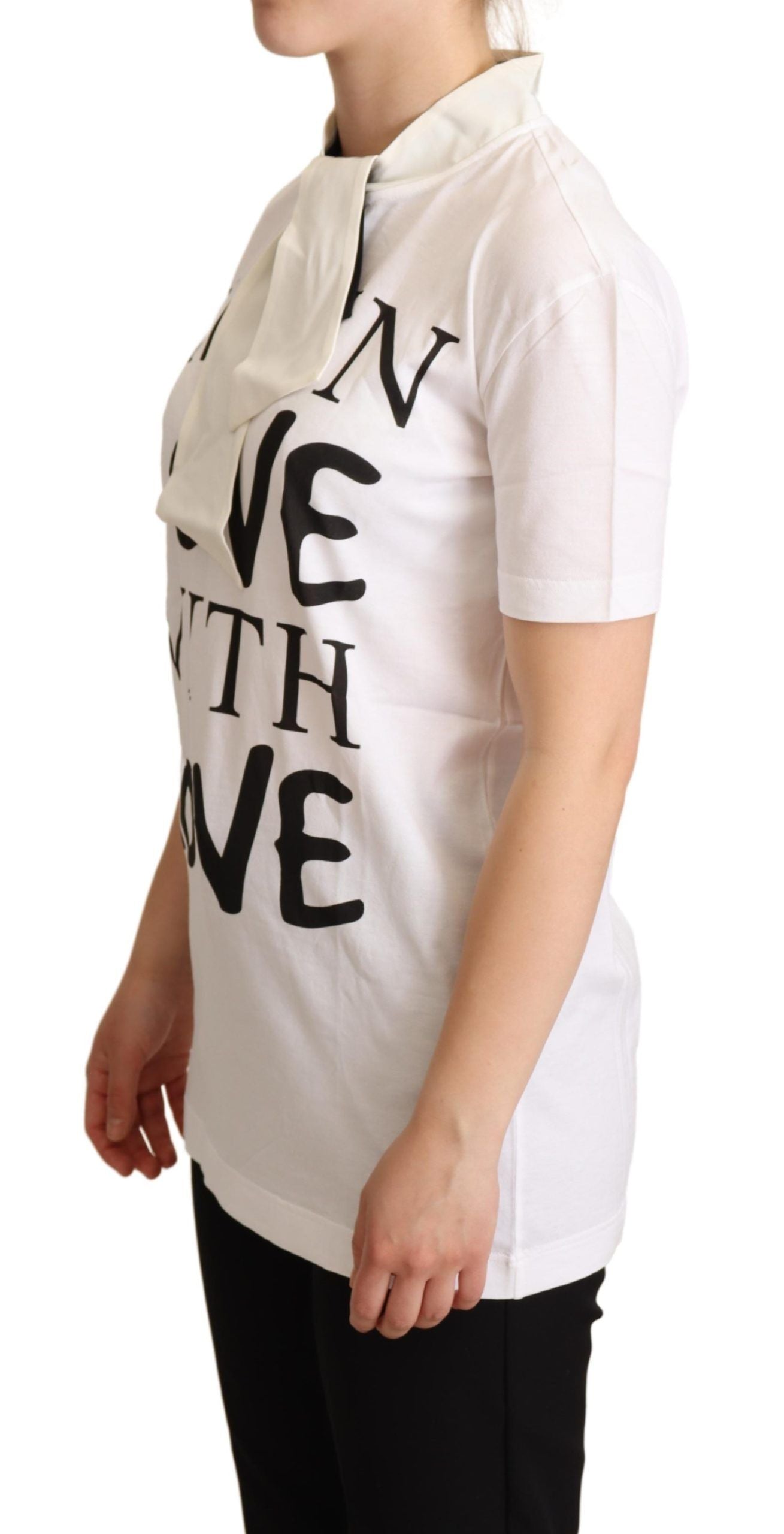 Schickes weißes T-Shirt aus Seidenmischung mit Love-Motiv