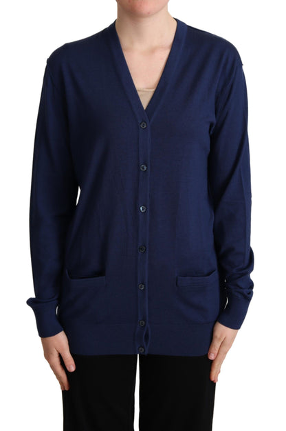 Eleganter blauer Cardigan aus Schurwolle