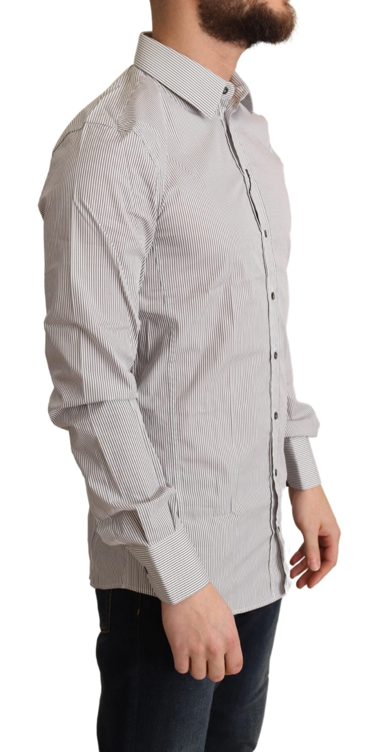 Elegant Gray Striped Slim Fit Dress Shirt