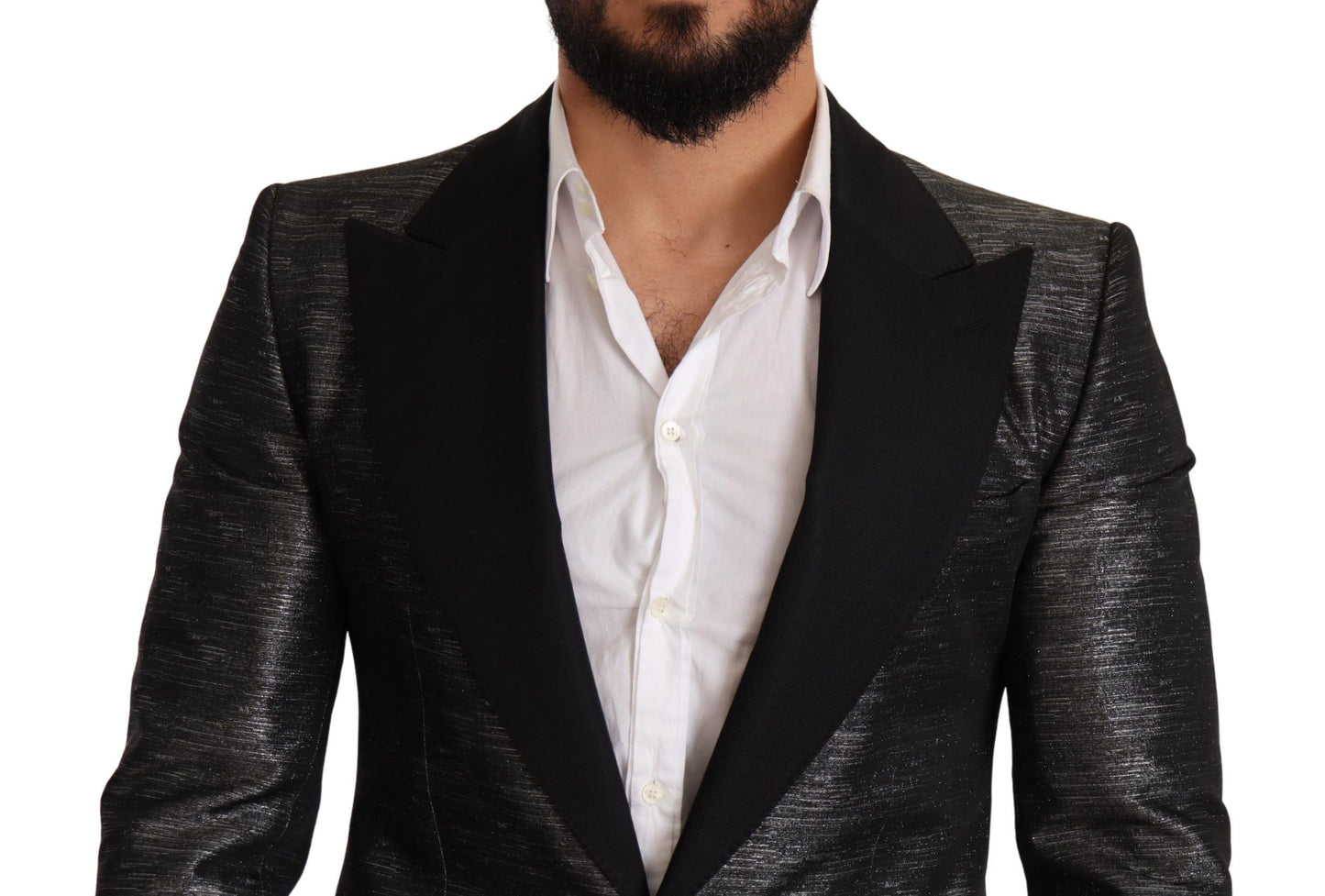 Slim Fit-Blazer aus Jacquard in Metallic-Grau