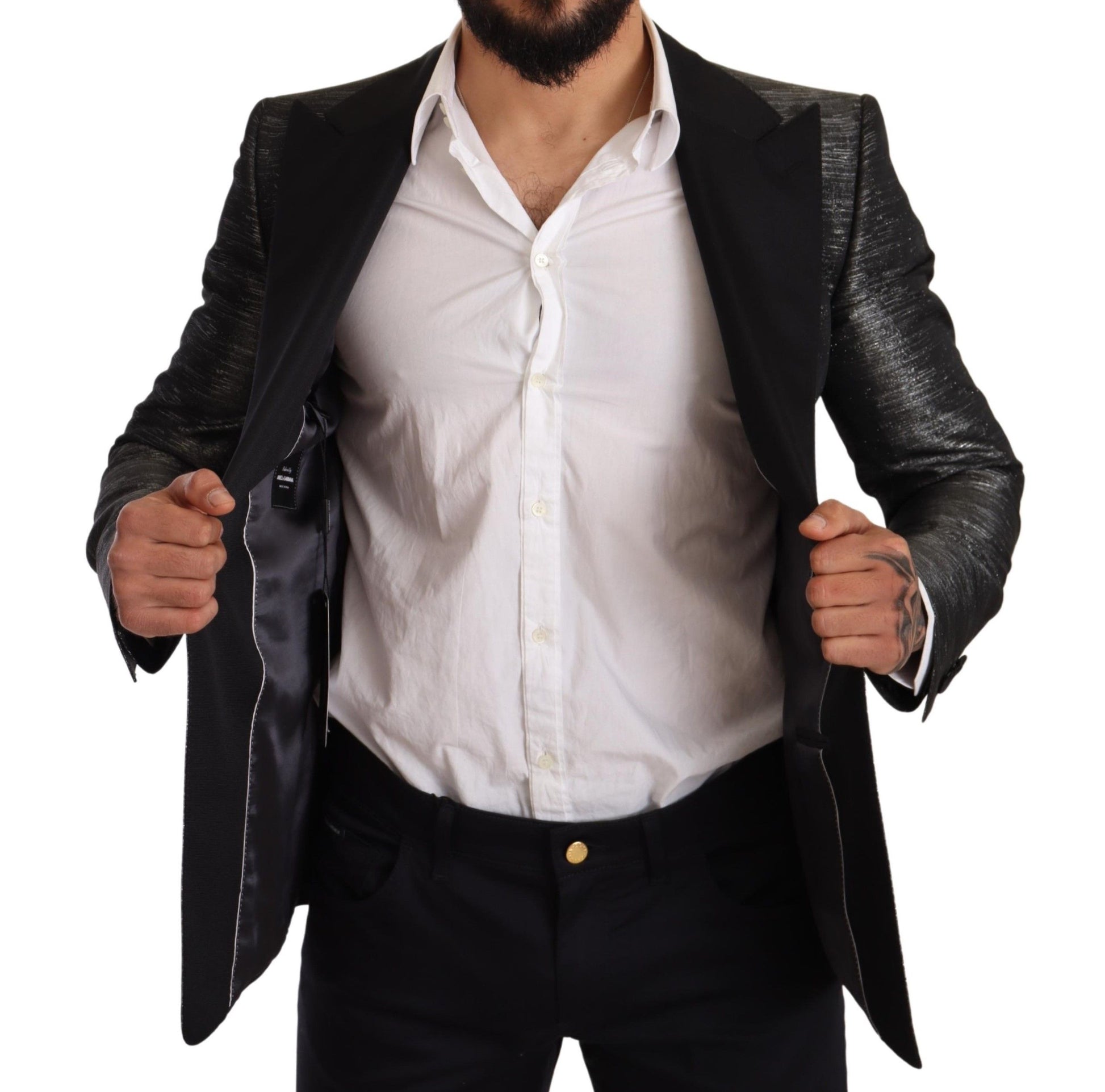 Slim Fit-Blazer aus Jacquard in Metallic-Grau