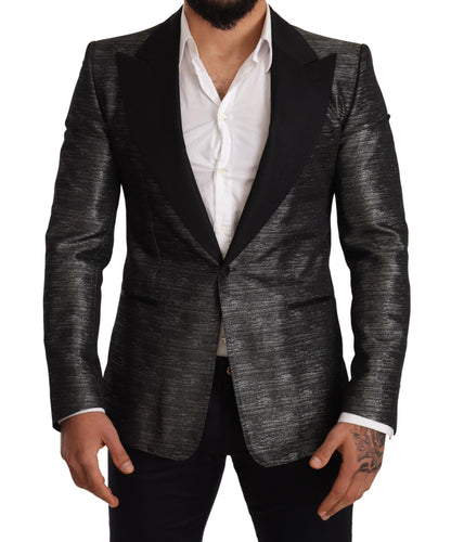 Slim Fit-Blazer aus Jacquard in Metallic-Grau