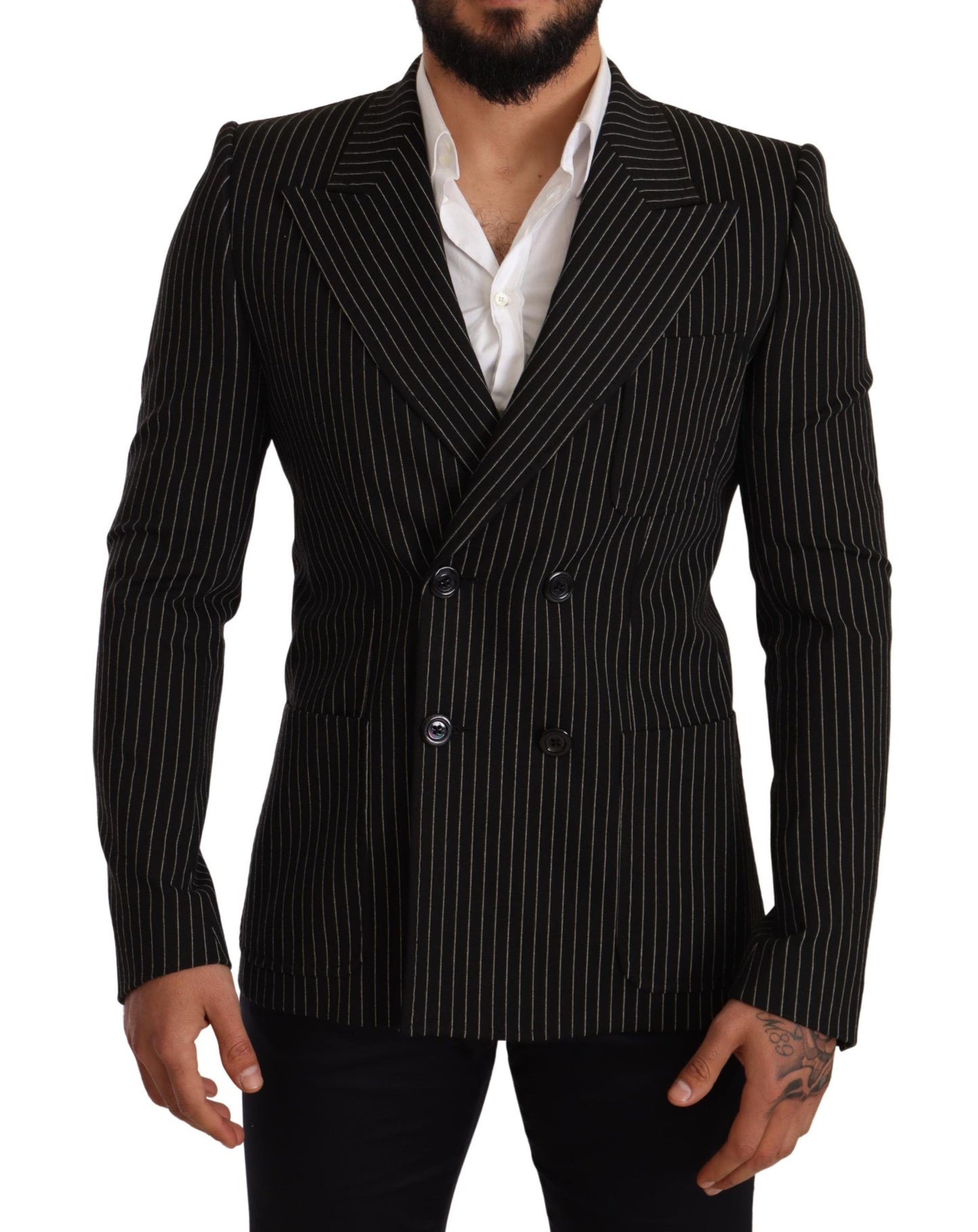 Eleganter gestreifter Wollblazer mit Seidenfutter