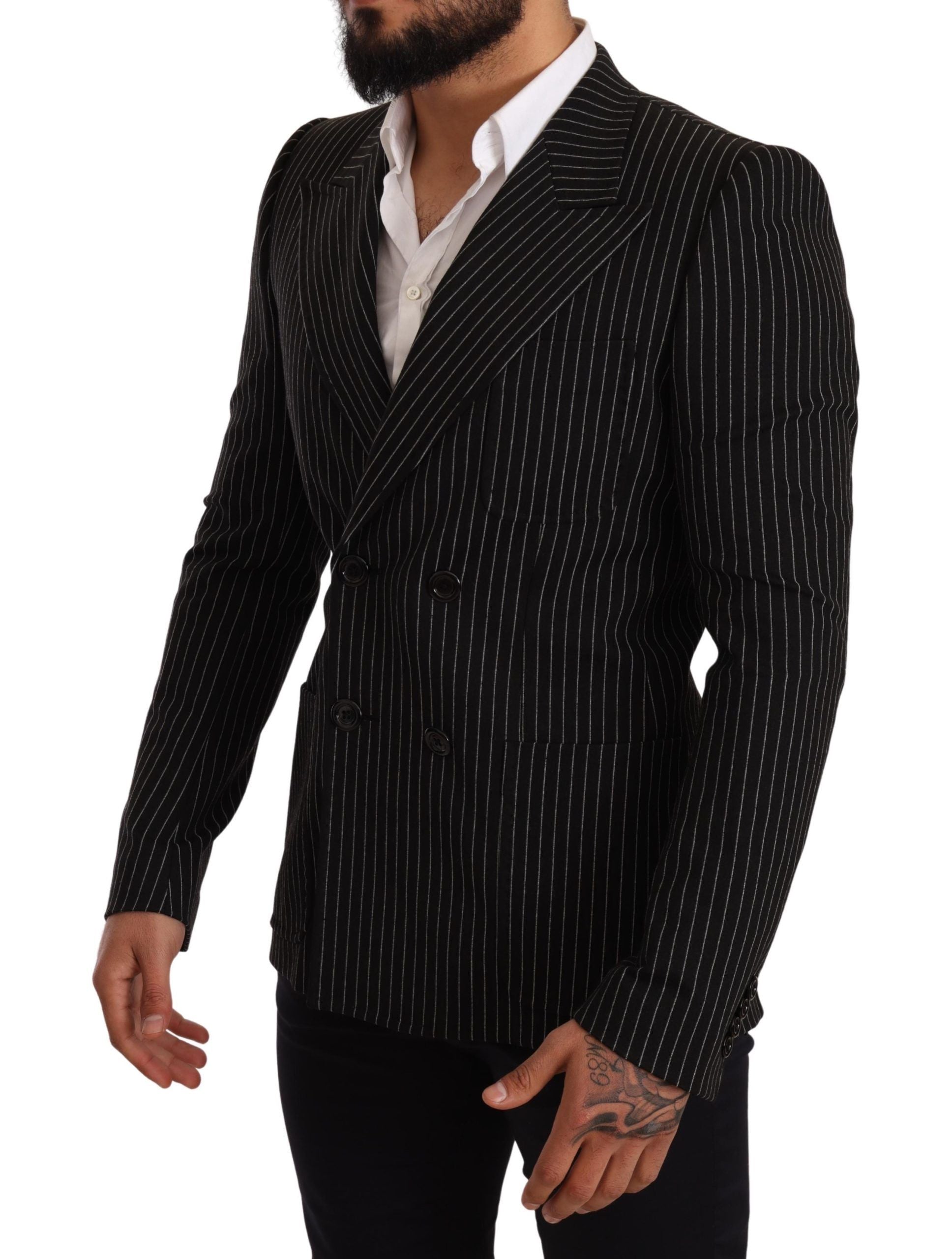 Eleganter gestreifter Wollblazer mit Seidenfutter