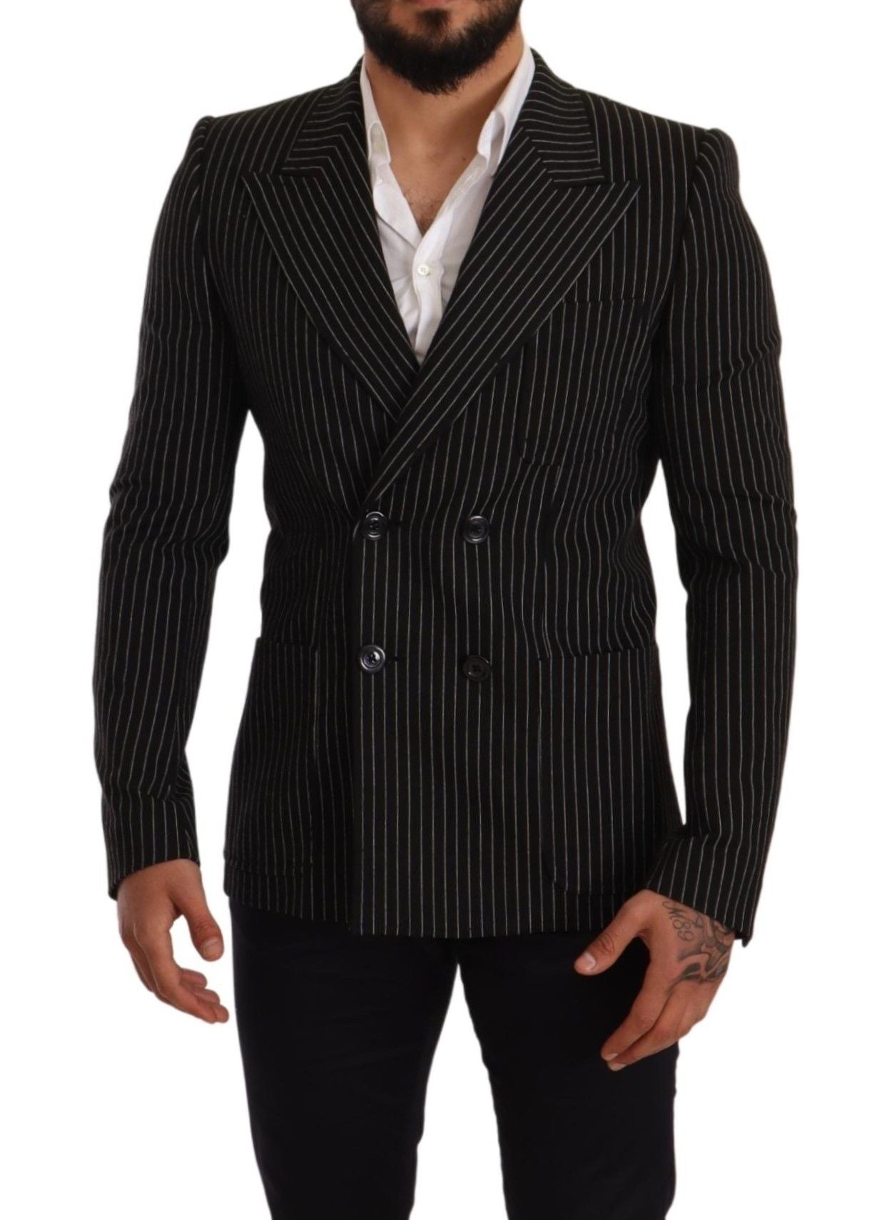 Eleganter gestreifter Wollblazer mit Seidenfutter