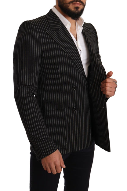 Eleganter gestreifter Wollblazer mit Seidenfutter