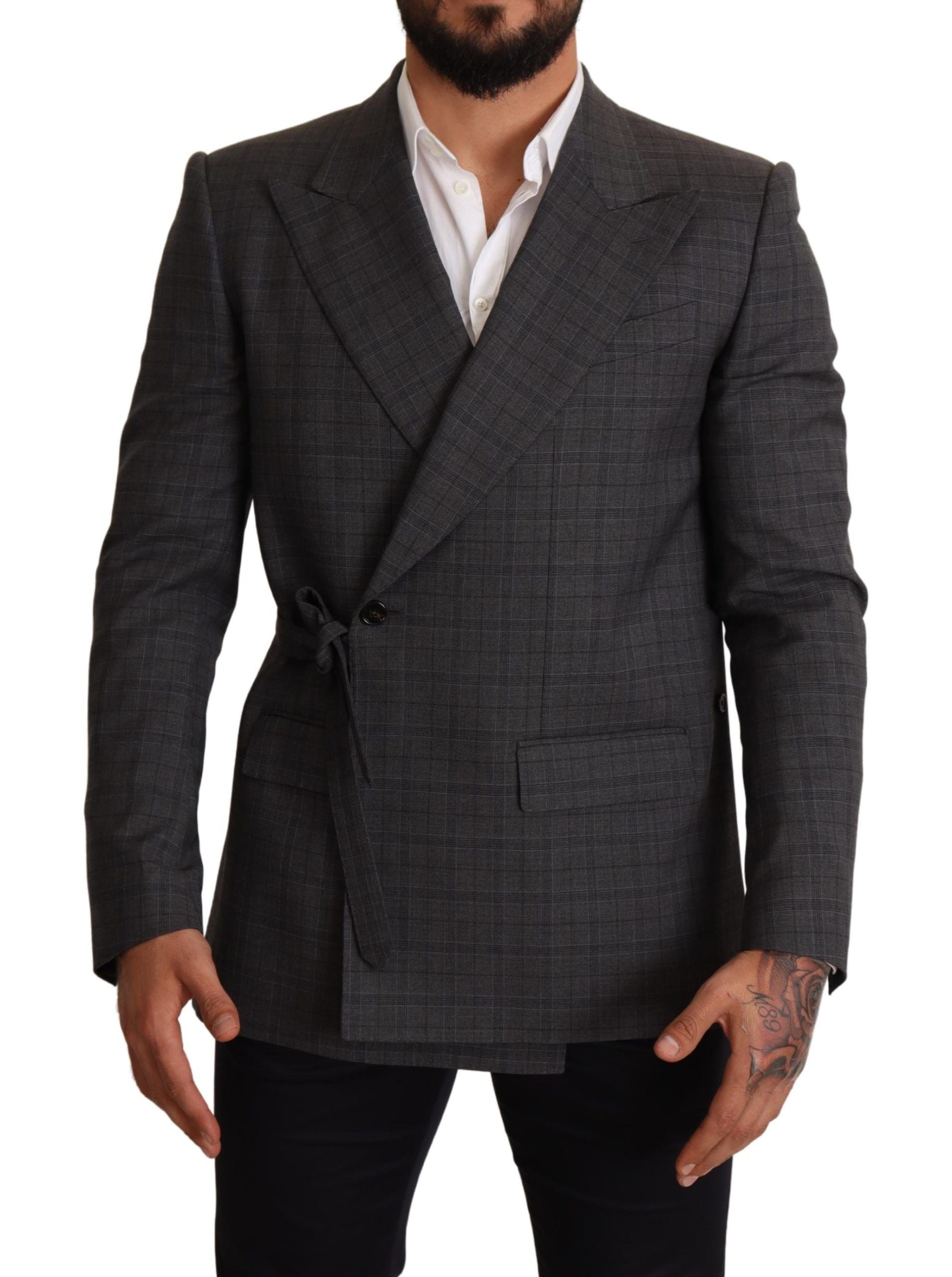 Schicker, grau karierter Martini-Zweireiher-Blazer in Slim Fit