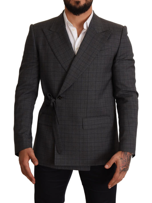 Schicker, grau karierter Martini-Zweireiher-Blazer in Slim Fit