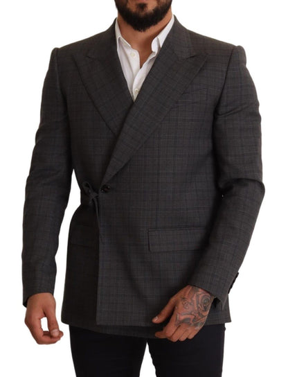 Schicker, grau karierter Martini-Zweireiher-Blazer in Slim Fit