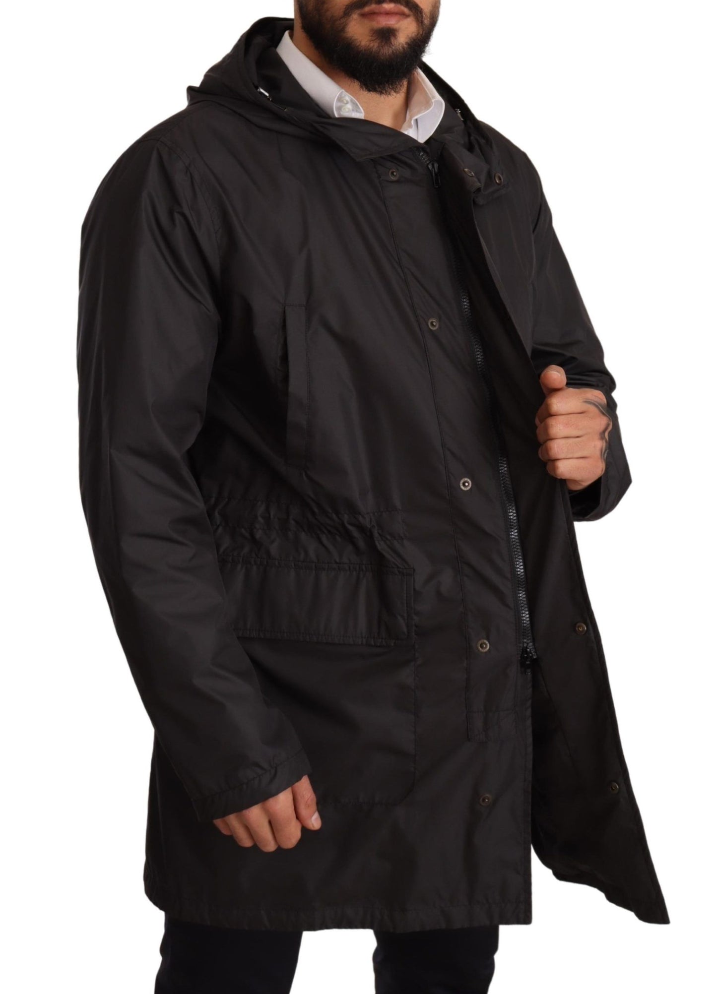 Elegante schwarze Blousonjacke mit Kapuze