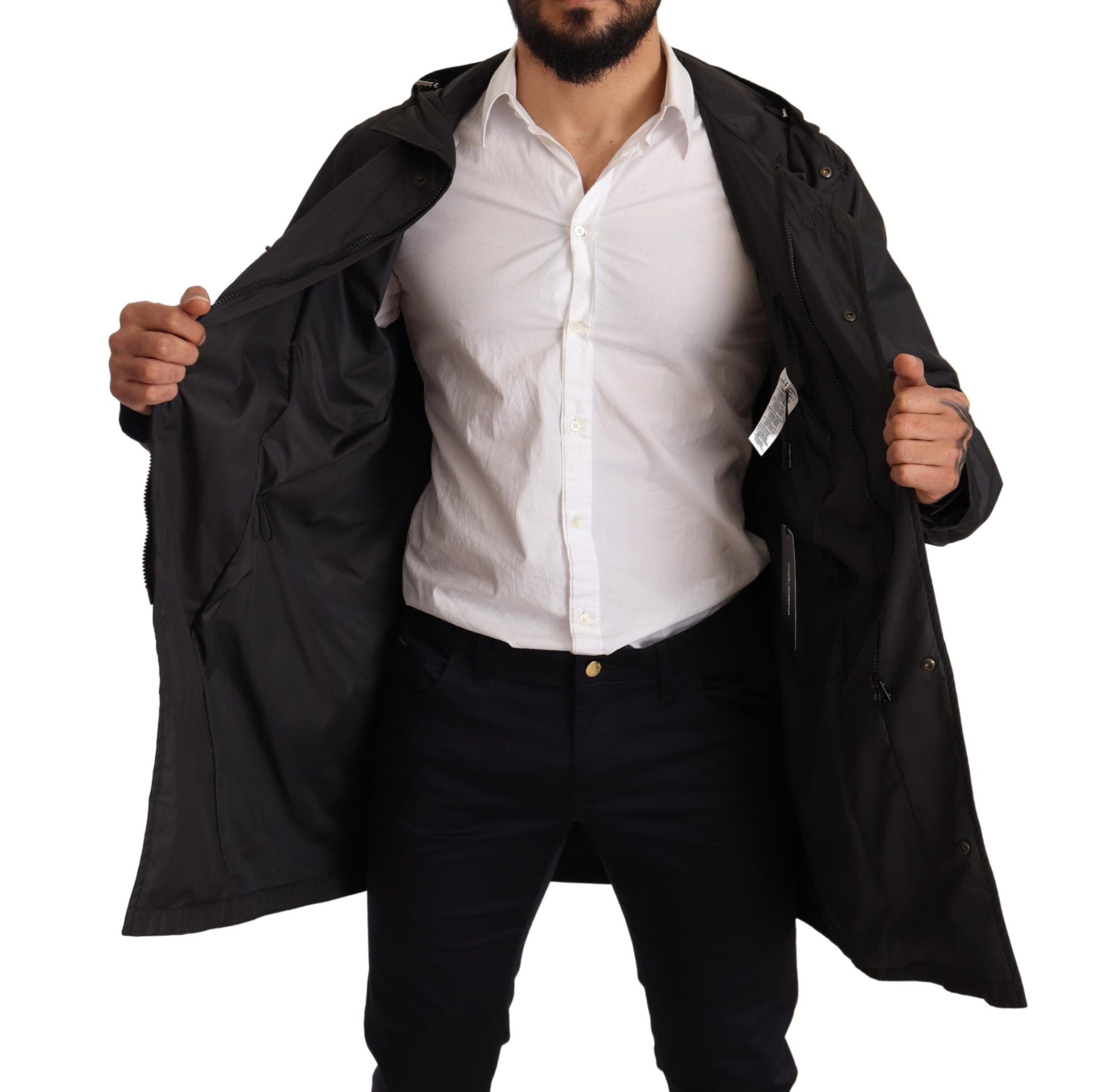 Elegante schwarze Blousonjacke mit Kapuze