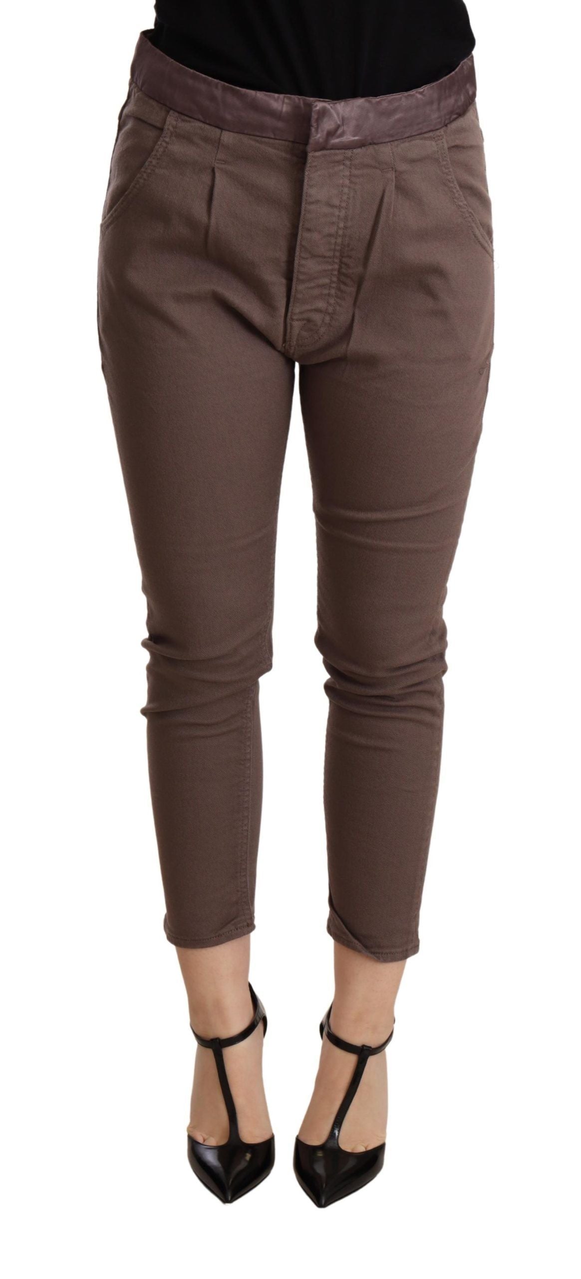 Schicke, braune Skinny-Hose mit mittelhohem Bund