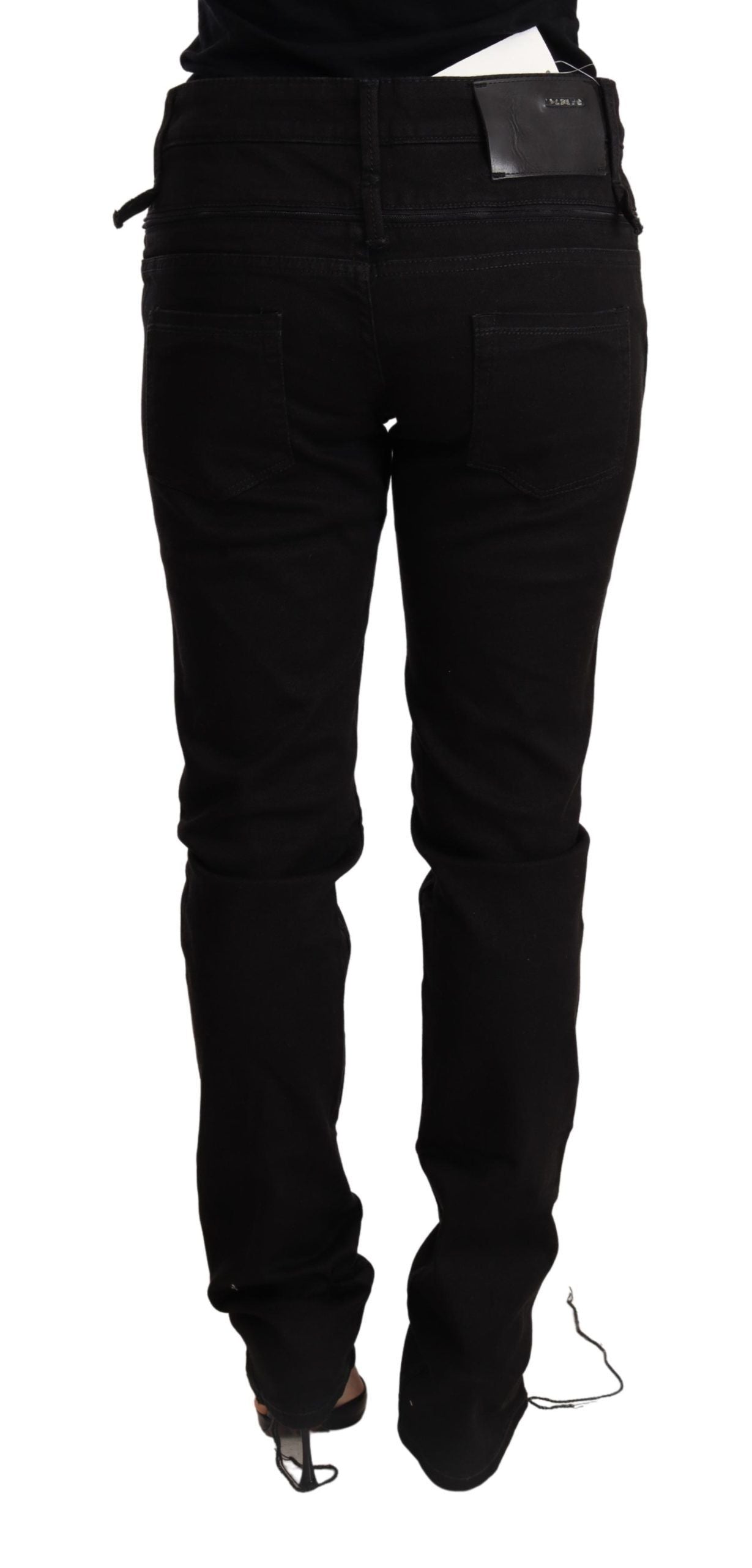 Schicker Skinny-Jeansstoff mit niedriger Taille in Schwarz