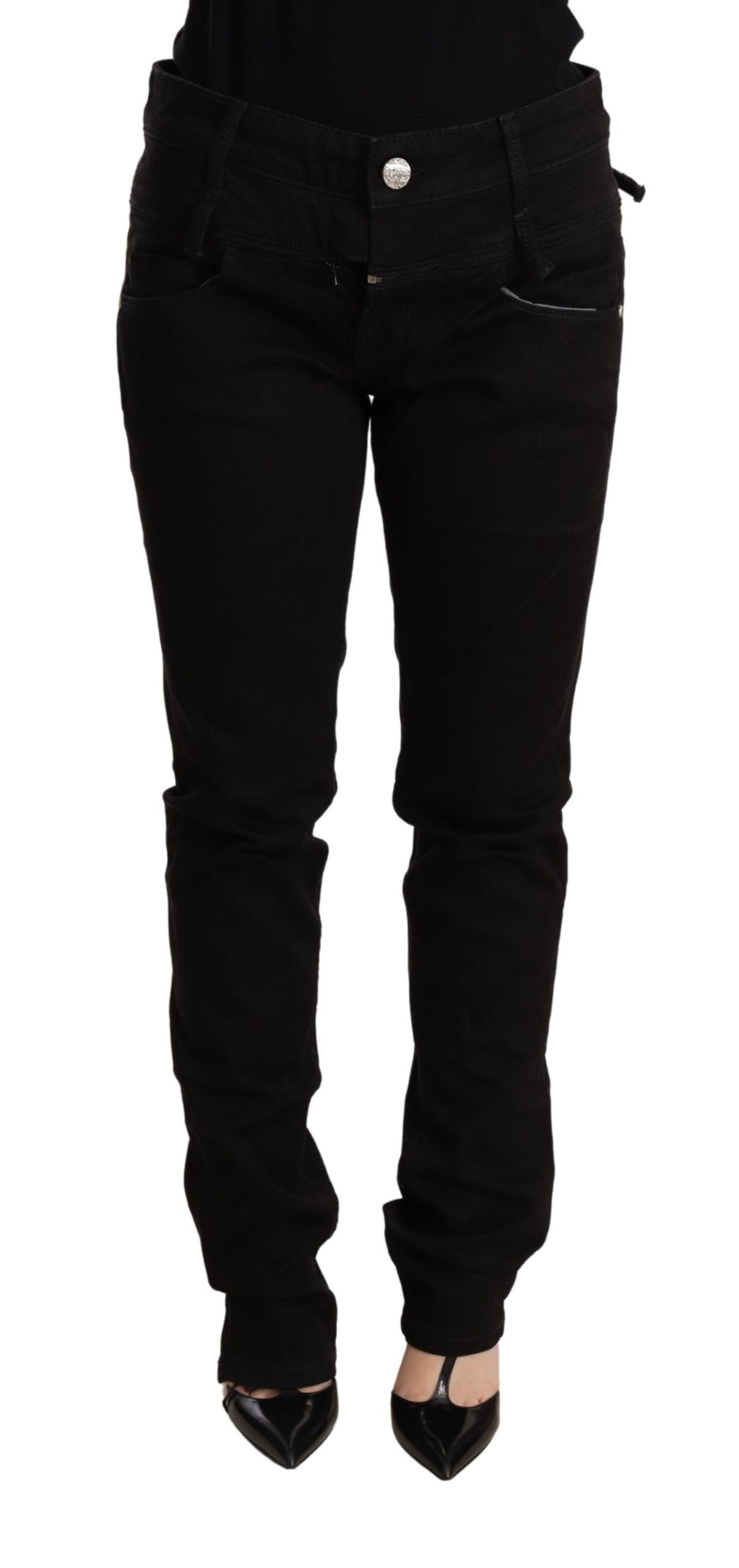 Schicker Skinny-Jeansstoff mit niedriger Taille in Schwarz