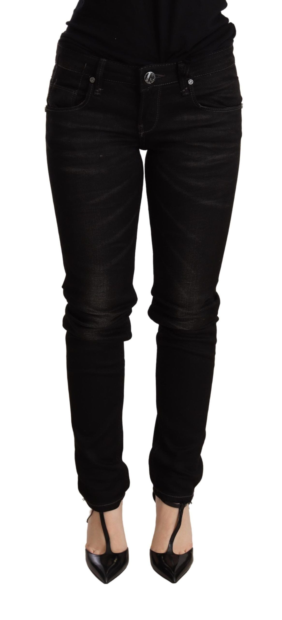 Schicker schwarzer Skinny-Jeansstoff mit niedriger Taille