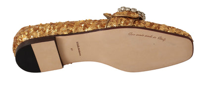 Elegante Ballerinas mit goldenen Pailletten und Kristallen