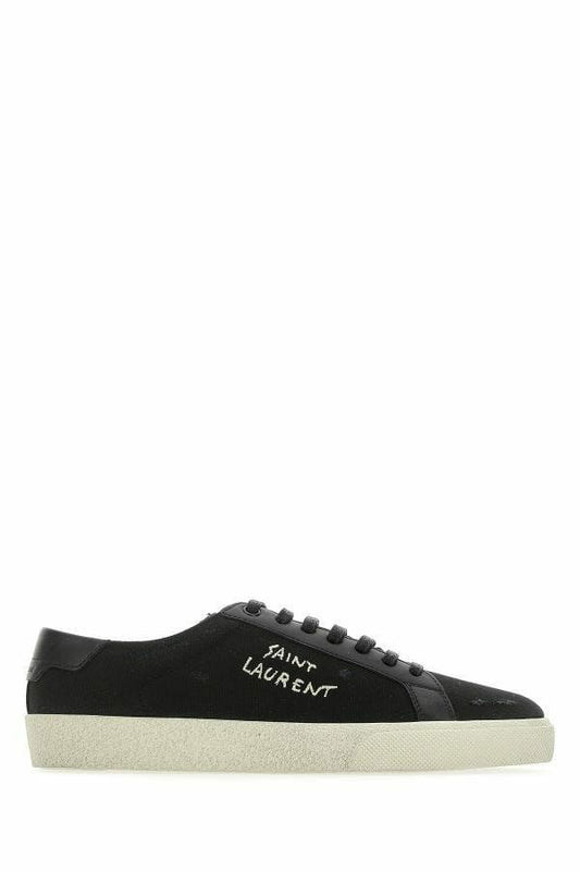 Schicke Low-Top-Sneakers aus schwarzem Canvas und Leder